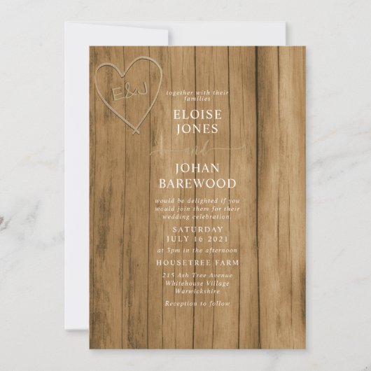 Wooden-effect-uitnodiging voor het huwelijk kaart (Voorkant)