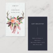 WOODEN FLORAL FEATHER ANTLER WEDDING GIFT REGISTRY VISITEKAARTJE (Voorkant / Achterkant)