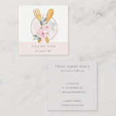 Wooden Fork Spoon Blush Floral Chef Dank je Vierkante Visitekaartje (Voorkant / Achterkant)
