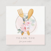 Wooden Fork Spoon Blush Floral Chef Dank je Vierkante Visitekaartje (Voorkant)