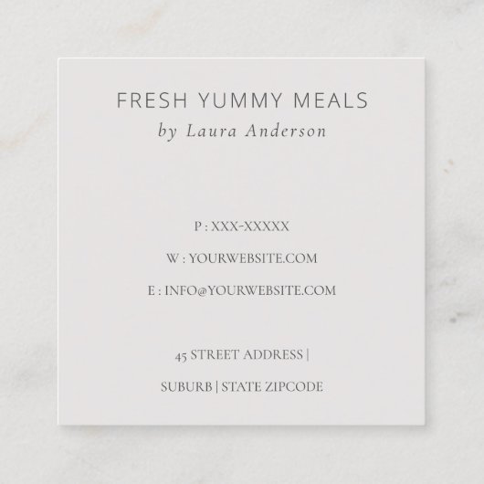 Wooden Fork Spoon Blush Floral Chef Dank je Vierkante Visitekaartje (Achterkant)