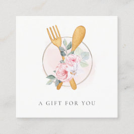 Wooden Fork Spoon Blush Floral Gift Certificate Vierkante Visitekaartje