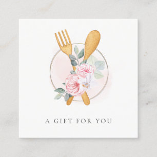Wooden Fork Spoon Blush Floral Gift Certificate Vierkante Visitekaartje
