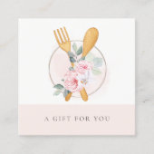 Wooden Fork Spoon Blush Floral Gift Certificate Vierkante Visitekaartje (Voorkant)