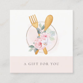 Wooden Fork Spoon Blush Floral Gift Certificate Vierkante Visitekaartje