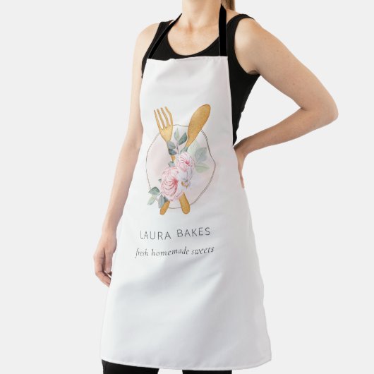 Wooden Fork Spoon Blush Pink Floral Chef Baker Schort (Insitu)
