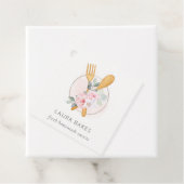 Wooden Fork Spoon Blush Pink Floral Chef Logo Bedankjes Labels (In situ)