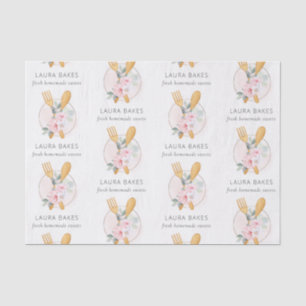 Wooden Fork Spoon Blush Pink Floral Chef Logo Tissuepapier