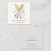 Wooden Fork Spoon Blush Pink Floral Chef Logo Vierkante Visitekaartje (Voorkant / Achterkant)