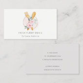 Wooden Fork Spoon Blush Pink Floral Chef Logo Visitekaartje (Voorkant / Achterkant)