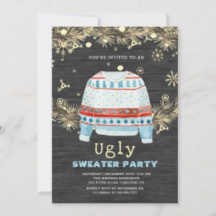 Wooden Golden Ugly Sweater kerst Uitnodiging