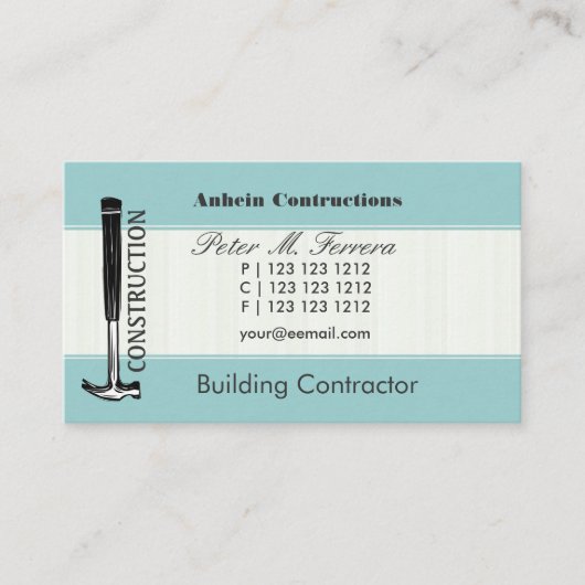 Wooden Hammer Handy Mannen Carpenter Tool blauw Visitekaartje (Voorkant)