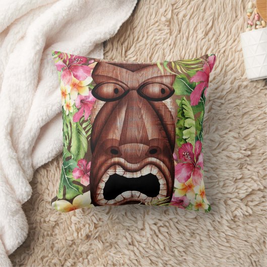 Wooden Hawaiian Tiki Luau Island Summer Floral Kussen (Deken)