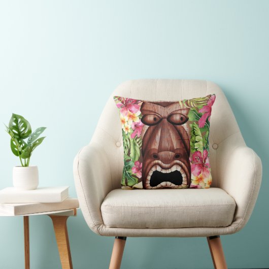 Wooden Hawaiian Tiki Luau Island Summer Floral Kussen (Stoel)