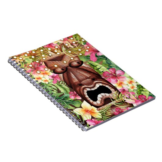 Wooden Hawaiian Tiki Luau Island Summer Floral Notitieboek (Rechterzijde)