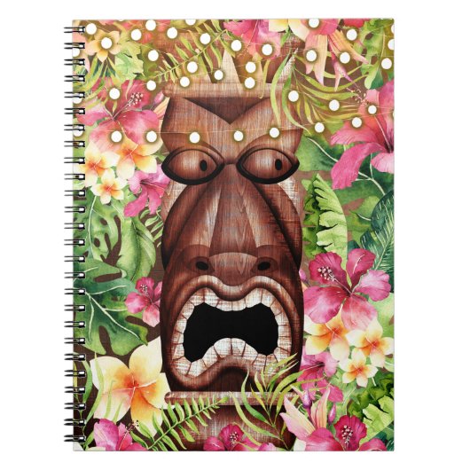 Wooden Hawaiian Tiki Luau Island Summer Floral Notitieboek (Voorkant)