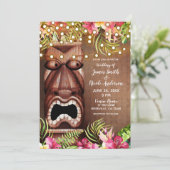 Wooden Hawaiian Tiki Luau Summer Beach Weddenschap Kaart (Staand voorkant)