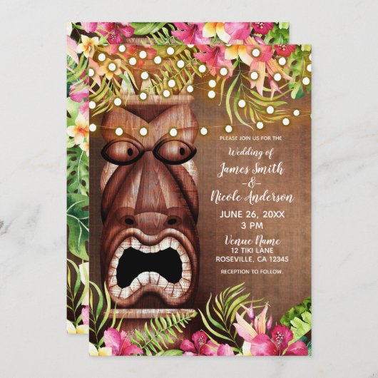 Wooden Hawaiian Tiki Luau Summer Beach Weddenschap Kaart (Voorkant / Achterkant)