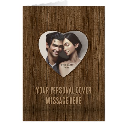 Wooden Heart-vorm - Romantic aangepaste fotokaart (Voorkant)