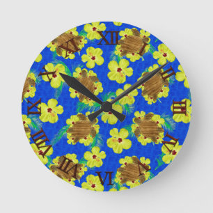 Wooden Honu en Hibiscus Flowers Ronde Klok