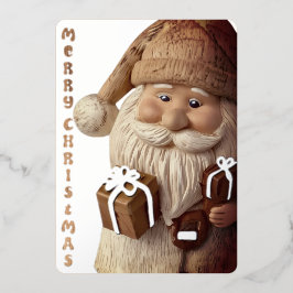 Wooden imitated Christmas Santa Claus Silver Card Folie Uitnodiging