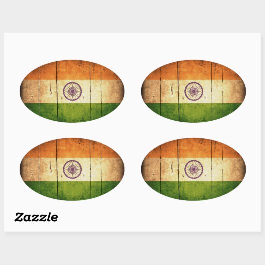 Wooden Indische vlag Ovale Sticker (Vel)