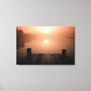 Wooden Jetty op het meer bij Sunset   New Orleans, Canvas Afdruk