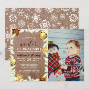Wooden Kerstfeest Foto Birthday Party Uitnodiging