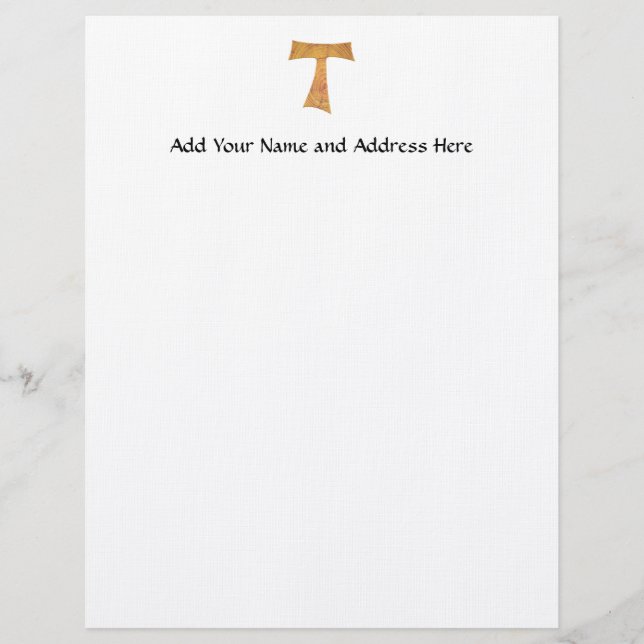 Wooden Kijk Franciscan Tau Cross Briefhoofd (Voorkant)