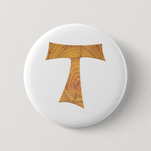 Wooden Kijk Franciscan Tau Cross Ronde Button 5,7 Cm (Voorkant)