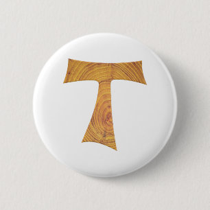 Wooden Kijk Franciscan Tau Cross Ronde Button 5,7 Cm