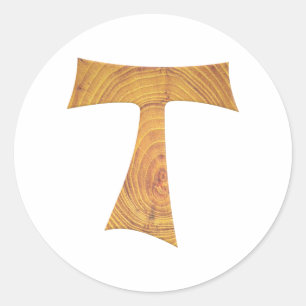 Wooden Kijk Franciscan Tau Cross Ronde Sticker