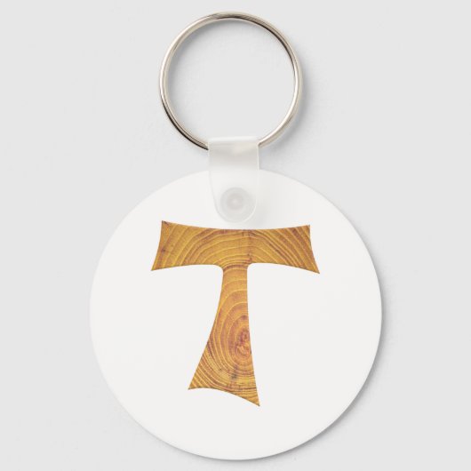 Wooden Kijk Franciscan Tau Cross Sleutelhanger (Voorkant)