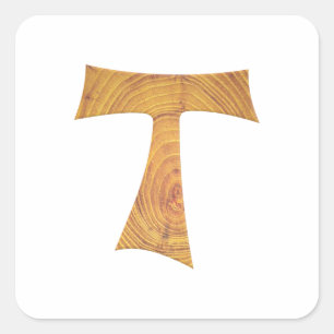 Wooden Kijk Franciscan Tau Cross Vierkante Sticker