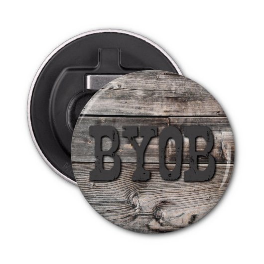 WOODEN-KUNSTSTPANKS met benadeelde BYOB | Button Flesopener (Voorkant)