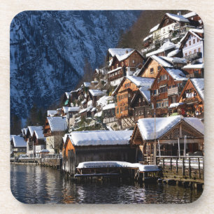 Wooden lakeside houses in Hallstatt, Oostenrijk Bier Onderzetter