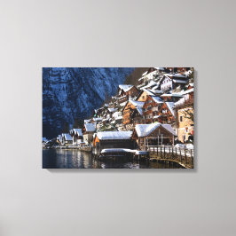 Wooden lakeside houses in Hallstatt, Oostenrijk Canvas Afdruk