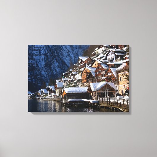 Wooden lakeside houses in Hallstatt, Oostenrijk Canvas Afdruk (Voorkant)