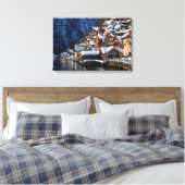 Wooden lakeside houses in Hallstatt, Oostenrijk Canvas Afdruk (Insitu (Slaapkamer))