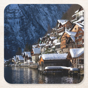 Wooden lakeside houses in Hallstatt, Oostenrijk Kartonnen Onderzetters