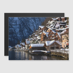 Wooden lakeside houses in Hallstatt, Oostenrijk Magnetische Uitnodiging
