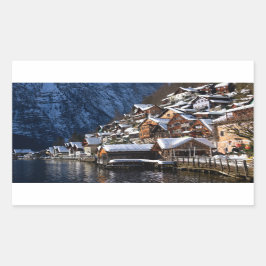 Wooden lakeside houses in Hallstatt, Oostenrijk Rechthoekige Sticker