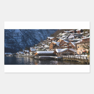 Wooden lakeside houses in Hallstatt, Oostenrijk Rechthoekige Sticker