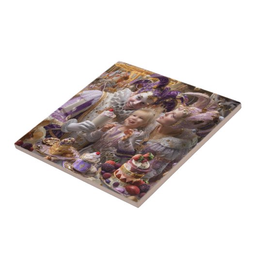 "Wooden Memory Box: Carousel of Sweets and Love in Tegeltje (Zijkant)