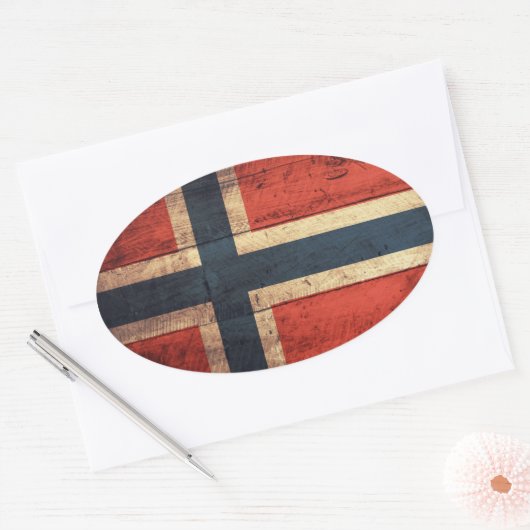 Wooden Norway vlag Ovale Sticker (Envelop)