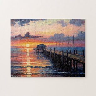 Wooden pier bij Sunset Fine Art Legpuzzel