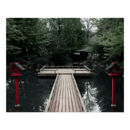 Wooden Pier framed by red Lanterns Perfect Poster