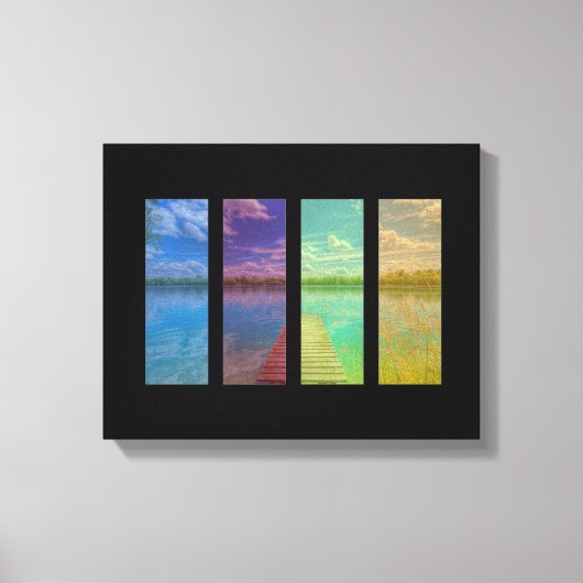 Wooden Pier over een Calm Lake Landscape Quadtrych Canvas Afdruk (Voorkant)