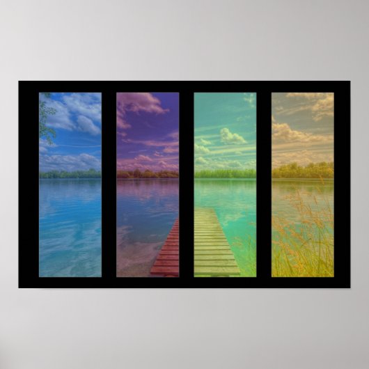 Wooden Pier over een Calm Lake Landscape Quadtrych Poster (Voorkant)