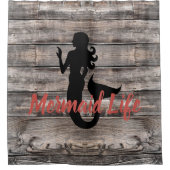 WOODEN PLANKS + MERMAID met script mermaid life Douchegordijn (Voorkant)